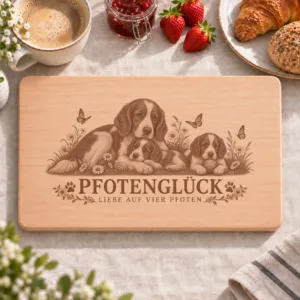 Frühstücksbrettchen – Welsh Springer Spaniel | Pfotenglück – Frühstücksbrettchen mit eingebrannter Lasergravur