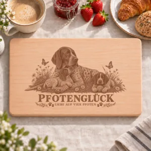 Frühstücksbrettchen – Franzosischer Vorstehhund Typus Gascogne | Pfotenglück – Frühstücksbrettchen mit eingebrannter Lasergravur
