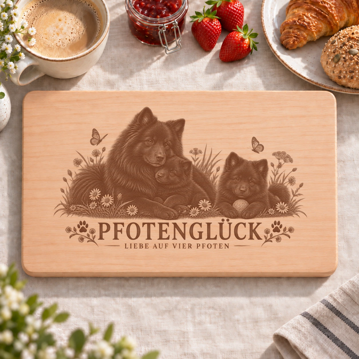 Frühstücksbrettchen – Schwedischer Lapphund | Pfotenglück – realistische Lasergravur Frühstücksbrettchen – Schwedischer Lapphund | Pfotenglück – Frühstücksbrettchen mit eingebrannter Lasergravur