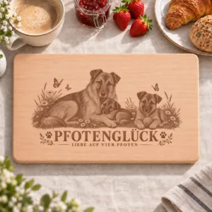 Frühstücksbrettchen – Pyrenaen Hutehund Mit Kurzhaarigem Gesicht | Pfotenglück – Frühstücksbrettchen mit eingebrannter Lasergravur