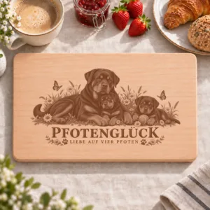 Frühstücksbrettchen – Rottweiler | Pfotenglück – Frühstücksbrettchen mit eingebrannter Lasergravur