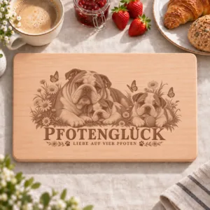 Frühstücksbrettchen – Bulldog | Pfotenglück – Frühstücksbrettchen mit eingebrannter Lasergravur