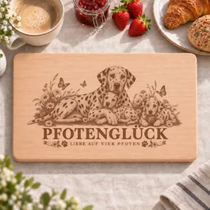 Frühstücksbrettchen – Dalmatiner | Pfotenglück – Frühstücksbrettchen mit eingebrannter Lasergravur