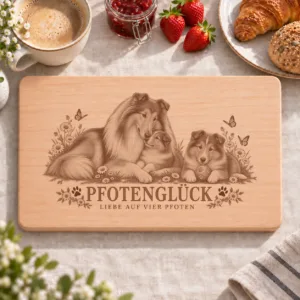 Frühstücksbrettchen – Langhaariger Schottischer Schäferhund | Pfotenglück – Frühstücksbrettchen mit eingebrannter Lasergravur
