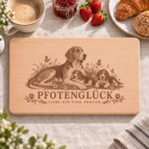 Frühstücksbrettchen – English Foxhound | Pfotenglück – Frühstücksbrettchen mit eingebrannter Lasergravur