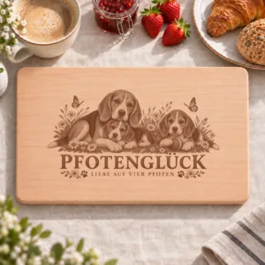 Frühstücksbrettchen – Beagle | Pfotenglück – Frühstücksbrettchen mit eingebrannter Lasergravur