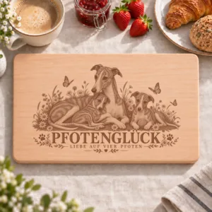 Frühstücksbrettchen – Whippet | Pfotenglück – Frühstücksbrettchen mit eingebrannter Lasergravur