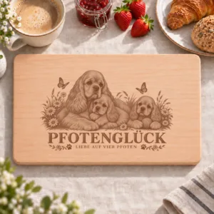 Frühstücksbrettchen – Amerikanischer Cocker Spaniel | Pfotenglück – Frühstücksbrettchen mit eingebrannter Lasergravur