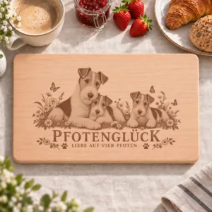Frühstücksbrettchen – Fox Terrier Drahthaar | Pfotenglück – Frühstücksbrettchen mit eingebrannter Lasergravur