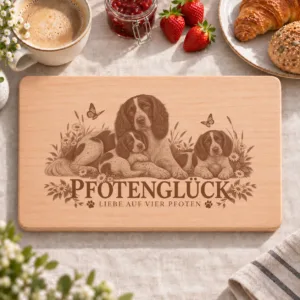 Frühstücksbrettchen – Franzosicher Spaniel | Pfotenglück – Frühstücksbrettchen mit eingebrannter Lasergravur