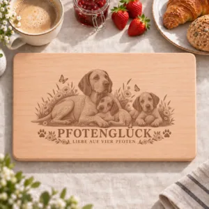 Frühstücksbrettchen – Bourbonnaiser Vorstehhund | Pfotenglück – Frühstücksbrettchen mit eingebrannter Lasergravur