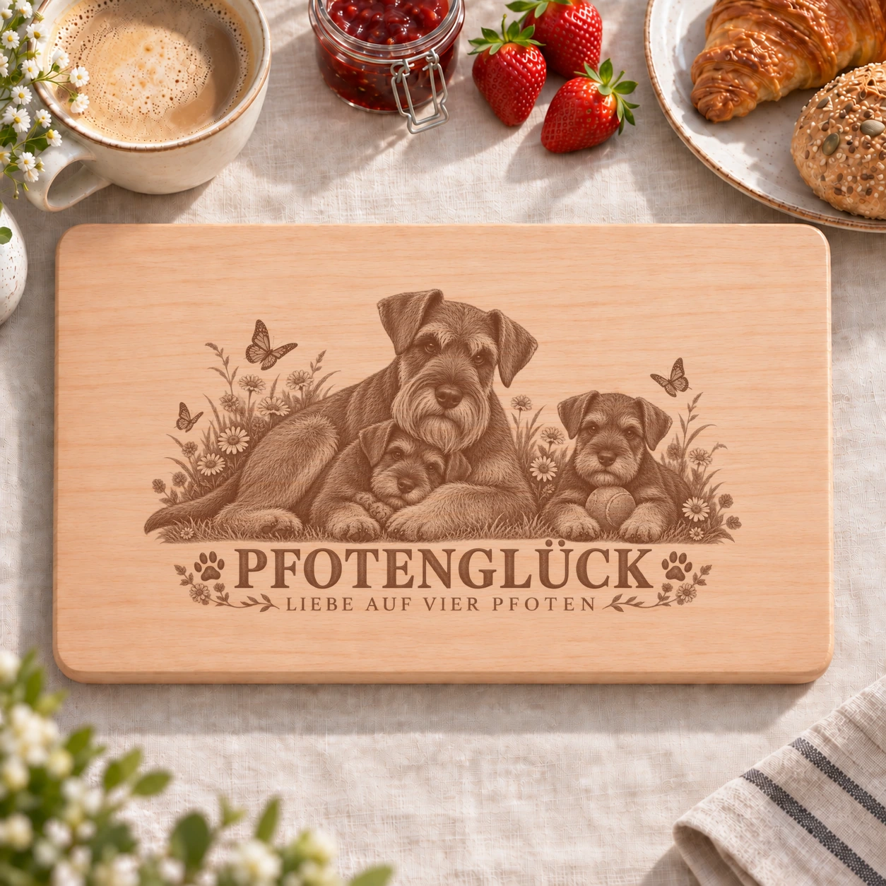 Frühstücksbrettchen – Schnauzer | Pfotenglück – realistische Lasergravur Frühstücksbrettchen – Schnauzer | Pfotenglück – Frühstücksbrettchen mit eingebrannter Lasergravur