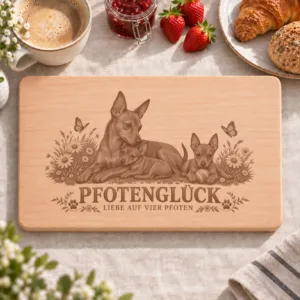 Frühstücksbrettchen – Zwergpinscher | Pfotenglück – Frühstücksbrettchen mit eingebrannter Lasergravur