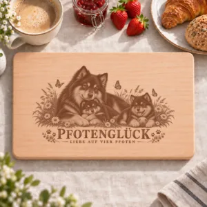 Frühstücksbrettchen – Finnischer Lapphund | Pfotenglück – Frühstücksbrettchen mit eingebrannter Lasergravur