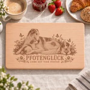 Frühstücksbrettchen – Barsoi Russischer Jagdwindhund | Pfotenglück – Frühstücksbrettchen mit eingebrannter Lasergravur