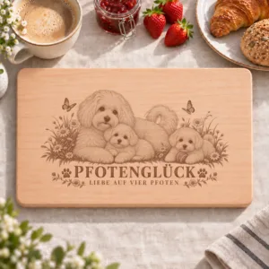 Frühstücksbrettchen – Bologneser | Pfotenglück – Frühstücksbrettchen mit eingebrannter Lasergravur