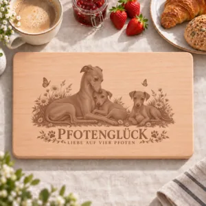Frühstücksbrettchen – Italienisches Windspiel | Pfotenglück – Frühstücksbrettchen mit eingebrannter Lasergravur