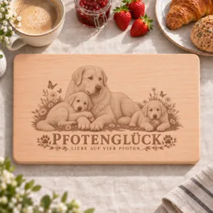 Frühstücksbrettchen – Abruzzen Maremmen Schäferhund | Pfotenglück – Frühstücksbrettchen mit eingebrannter Lasergravur