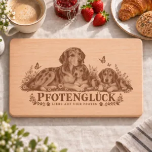 Frühstücksbrettchen – Dunkerbracke Norwegischer Laufhund | Pfotenglück – Frühstücksbrettchen mit eingebrannter Lasergravur