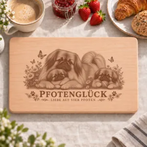 Frühstücksbrettchen – Pekingese | Pfotenglück – Frühstücksbrettchen mit eingebrannter Lasergravur