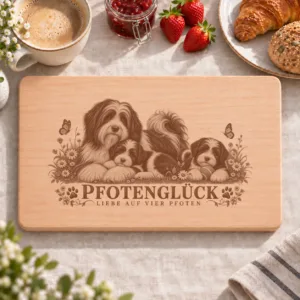 Frühstücksbrettchen – Tibet Terrier | Pfotenglück – Frühstücksbrettchen mit eingebrannter Lasergravur