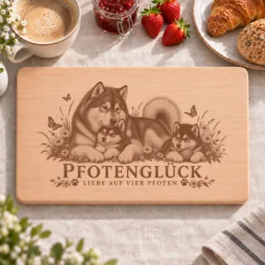 Frühstücksbrettchen – Kanadischer Eskimohund | Pfotenglück – Frühstücksbrettchen mit eingebrannter Lasergravur