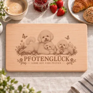 Frühstücksbrettchen – Bichon Frise | Pfotenglück – Frühstücksbrettchen mit eingebrannter Lasergravur