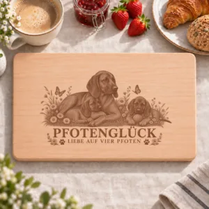 Frühstücksbrettchen – Bayerischer Gebirgsschweisshund | Pfotenglück – Frühstücksbrettchen mit eingebrannter Lasergravur