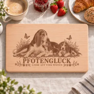Frühstücksbrettchen – Franzosischer Dreifarbiger Laufhund | Pfotenglück – Frühstücksbrettchen mit eingebrannter Lasergravur