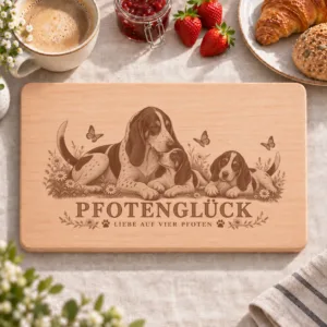 Frühstücksbrettchen – Franzosischer Weiss Schwarzer Laufhund | Pfotenglück – Frühstücksbrettchen mit eingebrannter Lasergravur