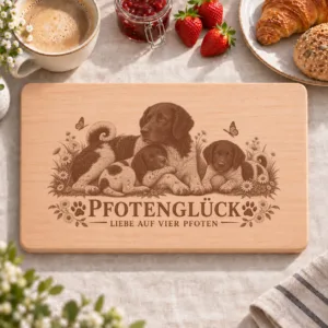 Frühstücksbrettchen – Friesischer Wasserhund | Pfotenglück – Frühstücksbrettchen mit eingebrannter Lasergravur