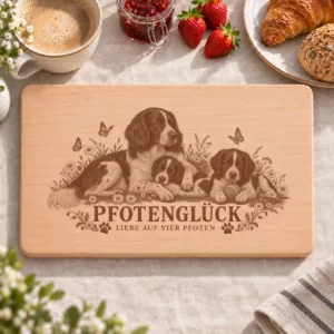 Frühstücksbrettchen – Friesischer Vorstehhund | Pfotenglück – Frühstücksbrettchen mit eingebrannter Lasergravur