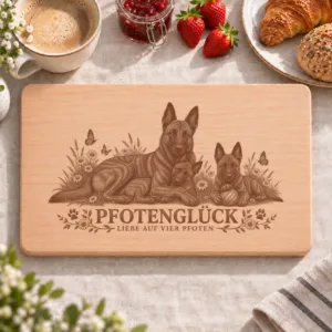 Frühstücksbrettchen – Holländischer Schäferhund | Pfotenglück – Frühstücksbrettchen mit eingebrannter Lasergravur
