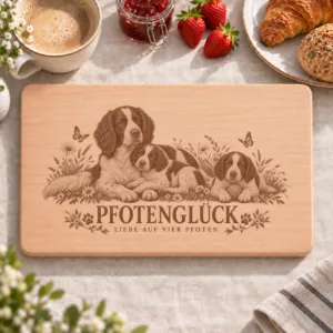Frühstücksbrettchen – Drent Scher Huhnerhund | Pfotenglück – Frühstücksbrettchen mit eingebrannter Lasergravur