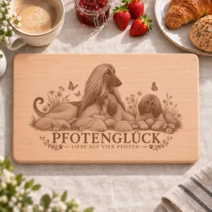 Frühstücksbrettchen – Afghanischer Windhund | Pfotenglück – Frühstücksbrettchen mit eingebrannter Lasergravur