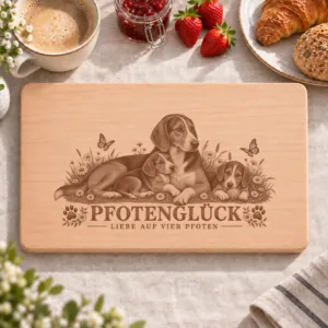 Frühstücksbrettchen – Dreifarbiger Serbischer Laufhund | Pfotenglück – Frühstücksbrettchen mit eingebrannter Lasergravur