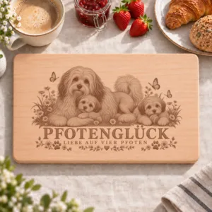 Frühstücksbrettchen – Lowchen | Pfotenglück – Frühstücksbrettchen mit eingebrannter Lasergravur