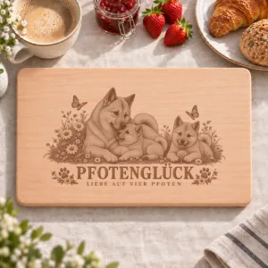 Frühstücksbrettchen – Norwegischer Buhund | Pfotenglück – Frühstücksbrettchen mit eingebrannter Lasergravur
