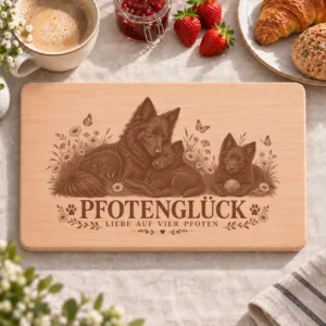 Frühstücksbrettchen – Mudi | Pfotenglück – Frühstücksbrettchen mit eingebrannter Lasergravur