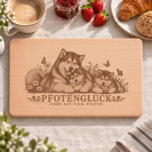 Frühstücksbrettchen – Alaskan Malamute | Pfotenglück – Frühstücksbrettchen mit eingebrannter Lasergravur