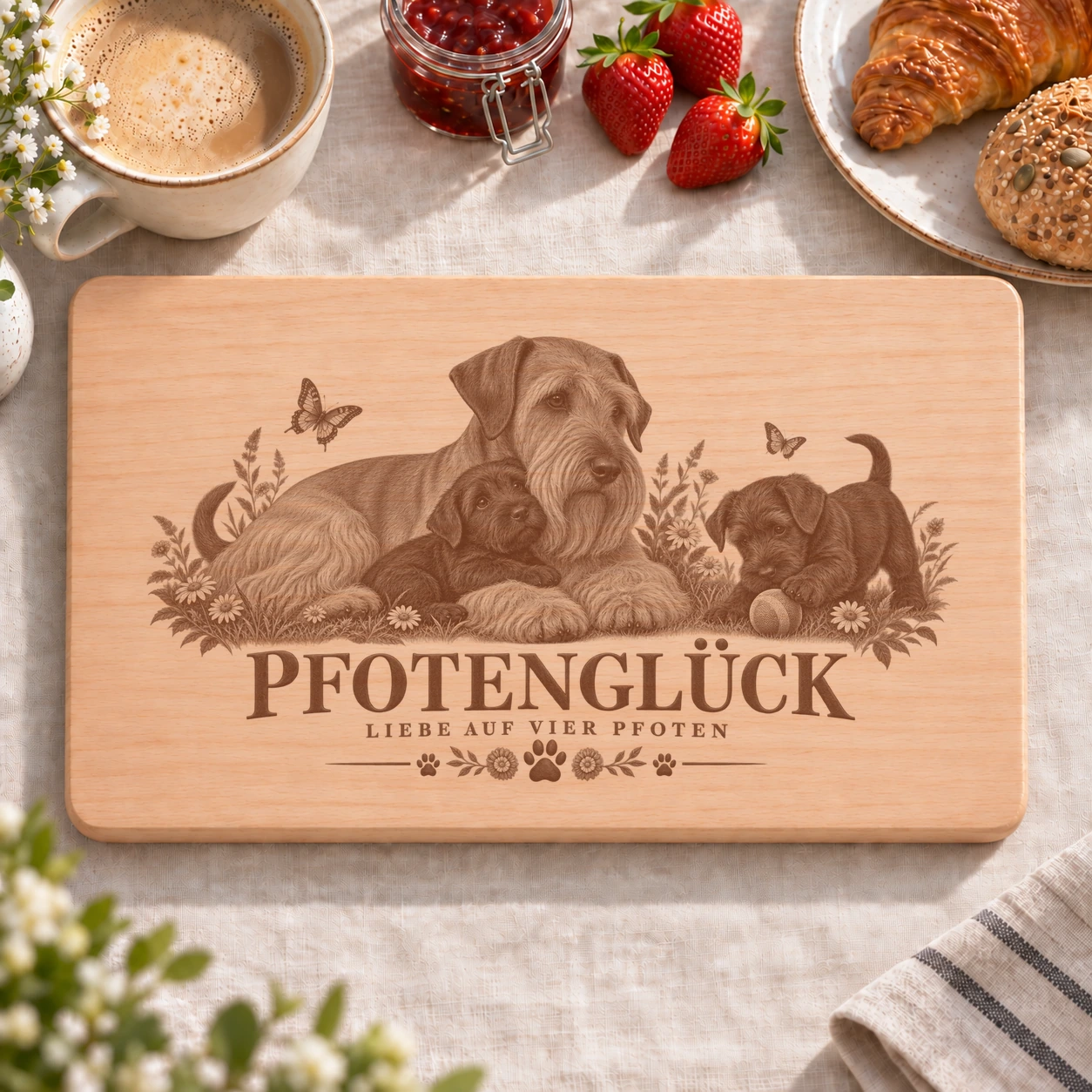 Frühstücksbrettchen – Tschechischer Terrier | Pfotenglück – realistische Lasergravur Frühstücksbrettchen – Tschechischer Terrier | Pfotenglück – Frühstücksbrettchen mit eingebrannter Lasergravur