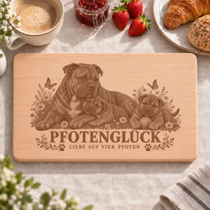 Frühstücksbrettchen – Mallorca Dogge | Pfotenglück – Frühstücksbrettchen mit eingebrannter Lasergravur