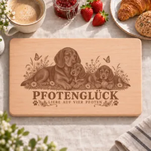 Frühstücksbrettchen – Alpenländische Dachsbracke | Pfotenglück – Frühstücksbrettchen mit eingebrannter Lasergravur