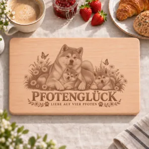 Frühstücksbrettchen – Akita | Pfotenglück – Frühstücksbrettchen mit eingebrannter Lasergravur