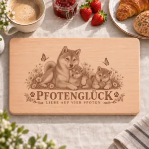 Frühstücksbrettchen – Shiba | Pfotenglück – Frühstücksbrettchen mit eingebrannter Lasergravur