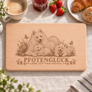 Frühstücksbrettchen – Japan Spitz | Pfotenglück – Frühstücksbrettchen mit eingebrannter Lasergravur