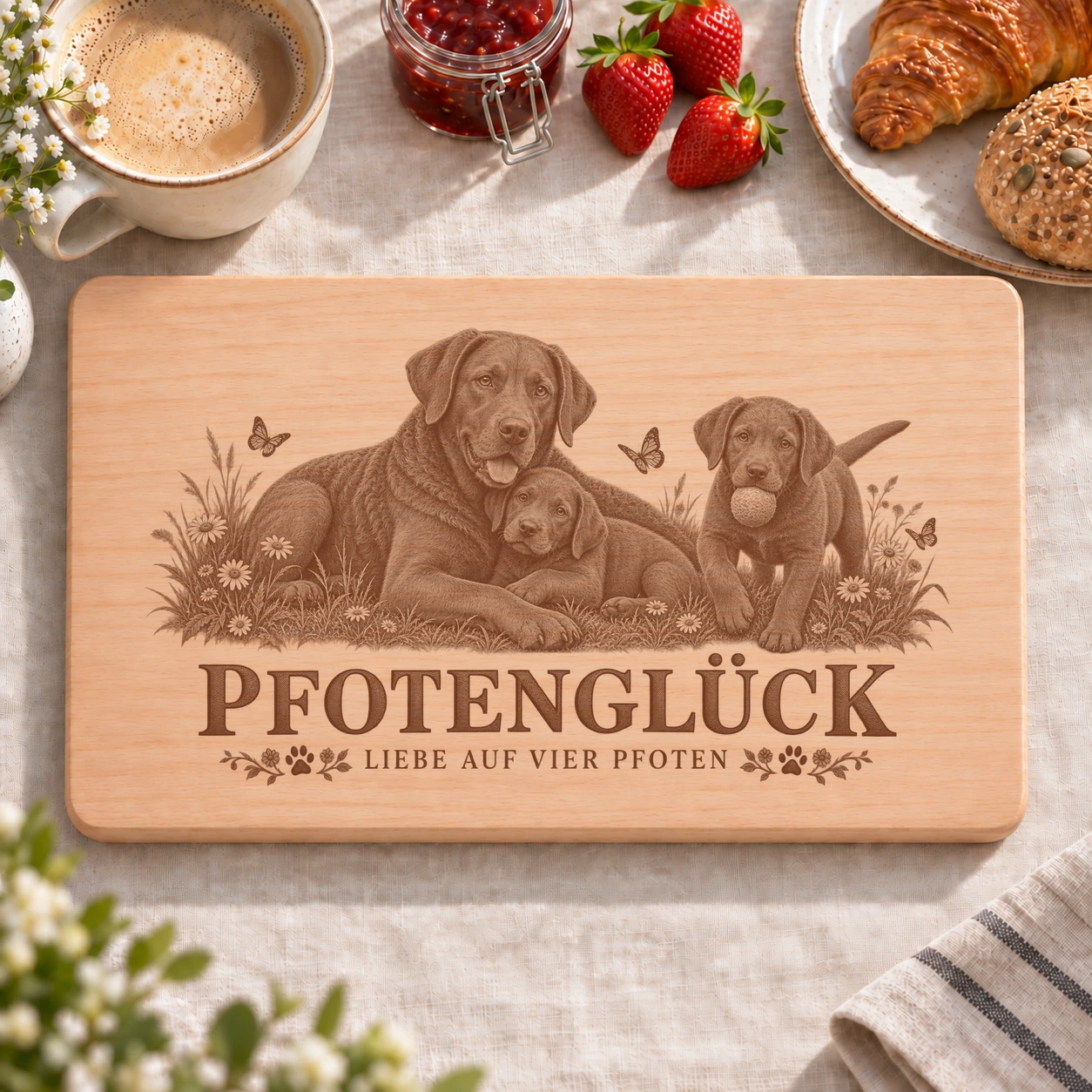 Frühstücksbrettchen – Chesapeake Bay Retriever | Pfotenglück – realistische Lasergravur Frühstücksbrettchen – Chesapeake Bay Retriever | Pfotenglück – Frühstücksbrettchen mit eingebrannter Lasergravur