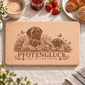 Frühstücksbrettchen – Mastiff | Pfotenglück – Frühstücksbrettchen mit eingebrannter Lasergravur