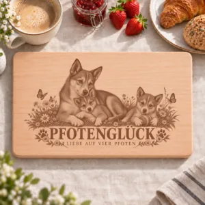 Frühstücksbrettchen – Norwegischer Lundehund | Pfotenglück – Frühstücksbrettchen mit eingebrannter Lasergravur