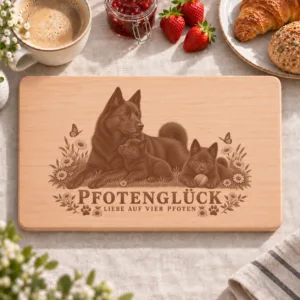 Frühstücksbrettchen – Norwegischer Elchhund Schwarz | Pfotenglück – Frühstücksbrettchen mit eingebrannter Lasergravur